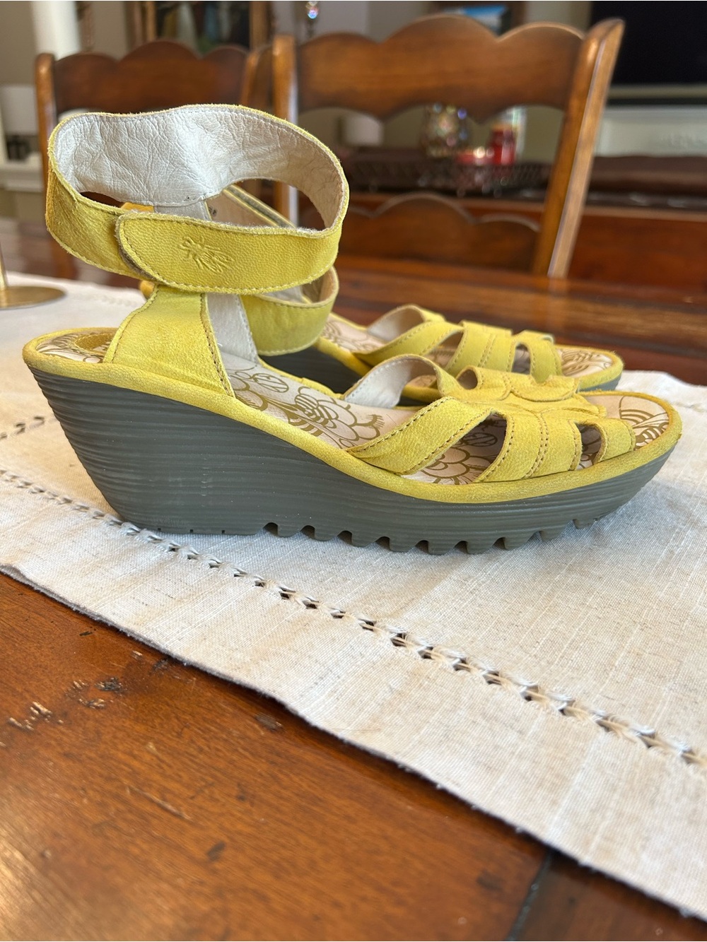 Fly London Yellow Women's Wedge Sandals - Picture 6 of 7